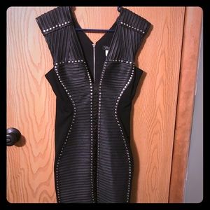 Black faux leather front dress